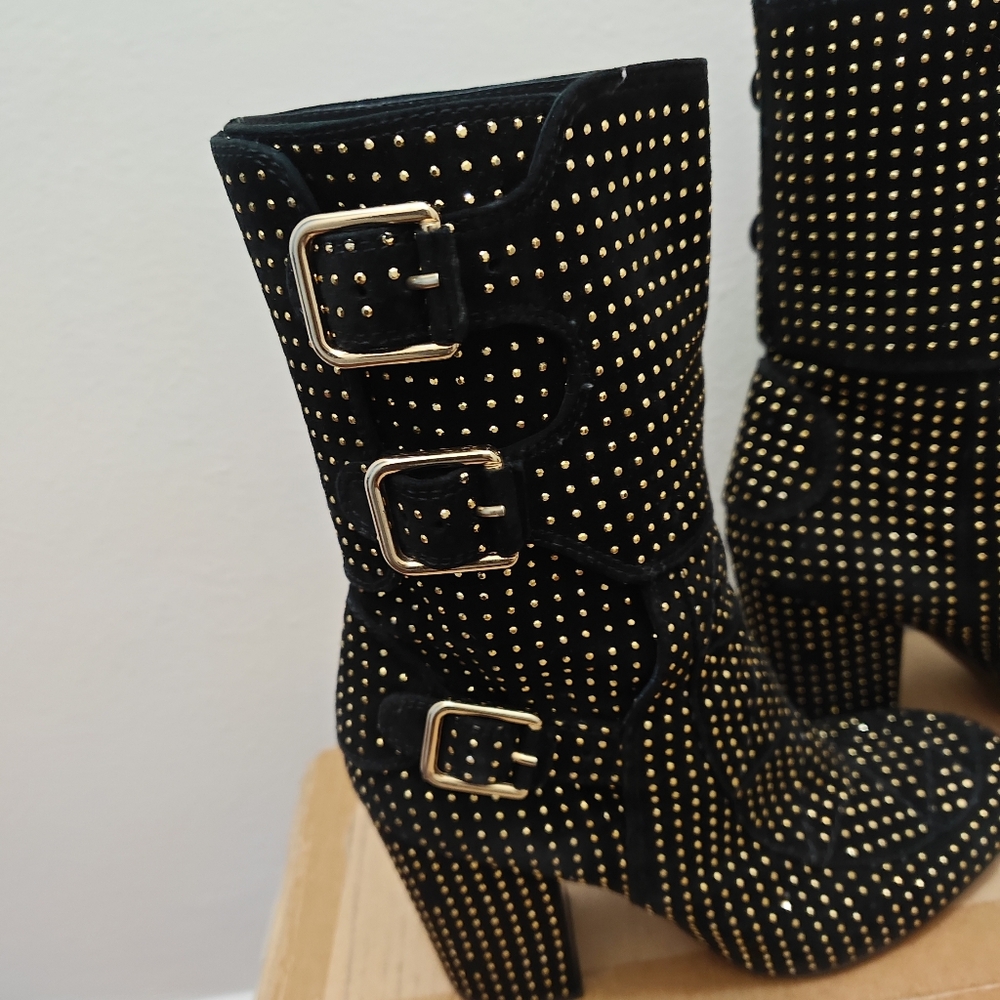Laurence Dacade Black and Gold Buckle Heeled Boots